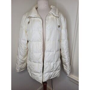 Talbots Womens White Puffer Jacket XL Down & Feather Fill Cozy Comfort Warm